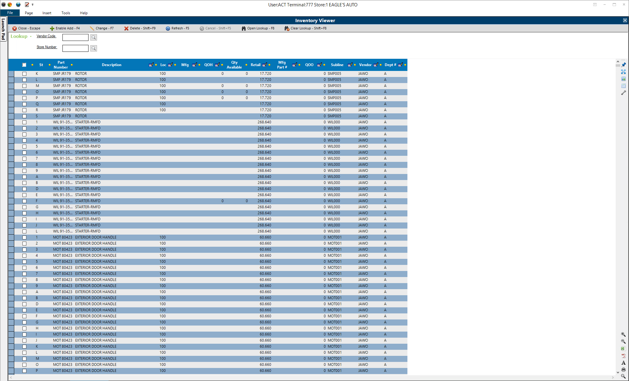 screenshot of Epicor Eagle for the Aftermarket